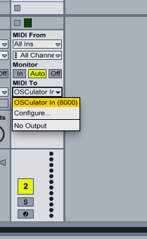 The track MIDI output is set to OSCulator In (8000)